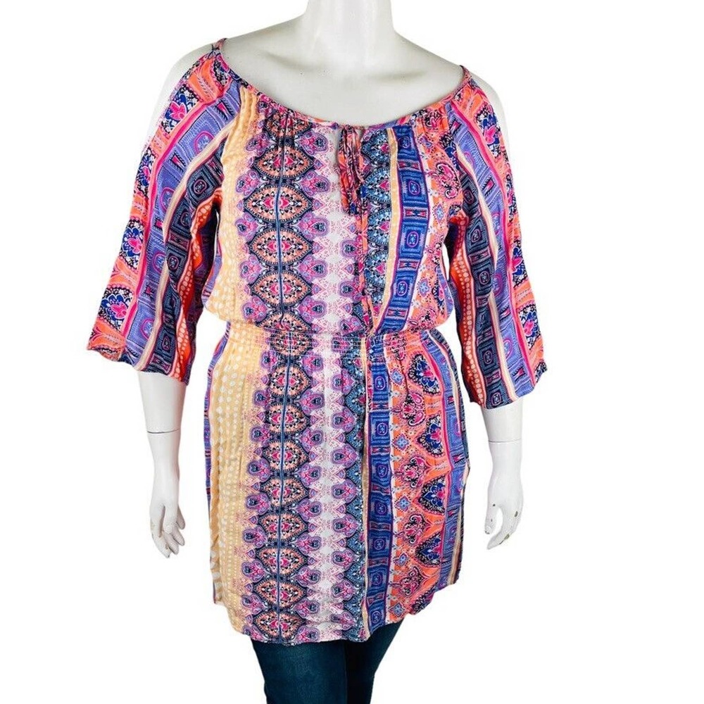New Chelsea & Violet Sz Large Cold Shoulder Paisley Print Dress NWT
